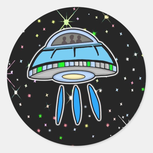 Sticker Rond OVNI bleu avec nuit étoilée Espace extra-atmosphér (Devant)