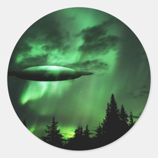 Sticker Rond OVNI dans les nuages verts (Devant)