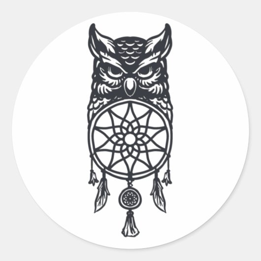 Sticker Rond Owl and dream catcher (Devant)