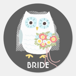 Sticker Rond Owl Bride   Femme de hibou nouvellement mariée   M