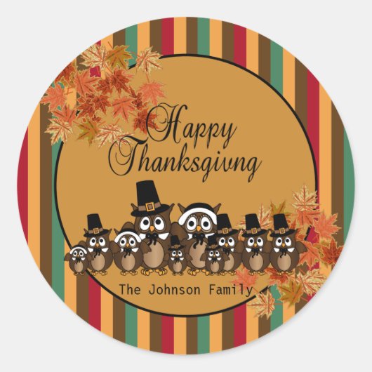 Sticker Rond Owl Family Thanksgiving (Devant)