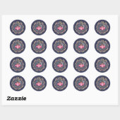 Sticker Rond Owl Folk Navy (Feuille)