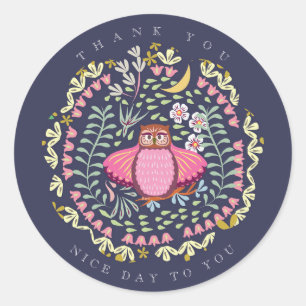 Sticker Rond Owl Folk Navy