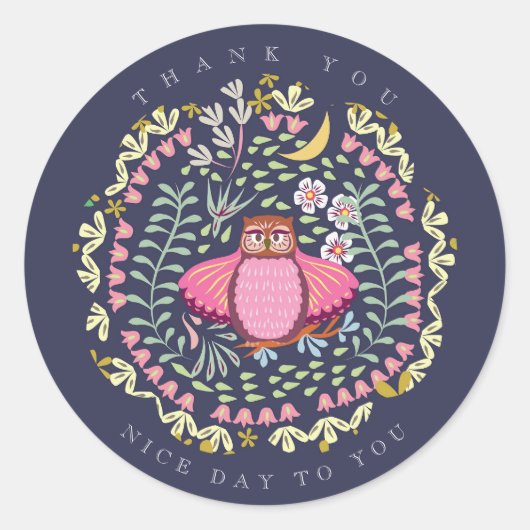 Sticker Rond Owl Folk Navy (Devant)