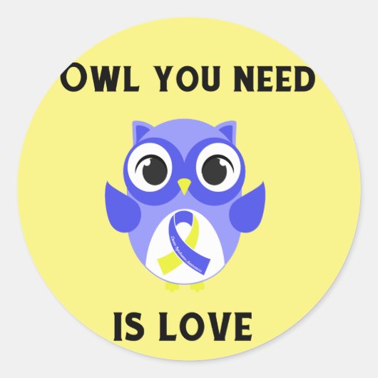 Sticker Rond Owl You Need is Love, Down Syndrome Awareness (Devant)