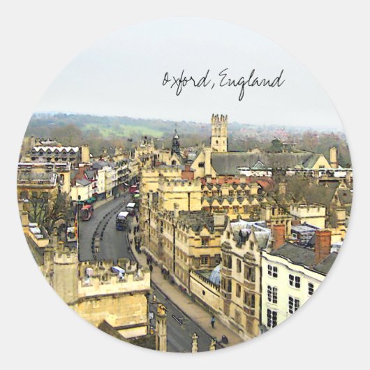 Sticker Rond Oxford, Angleterre, High St View (Devant)
