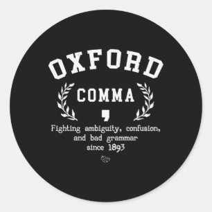 Sticker Rond Oxford Comma Anglais Grammaire Nerd