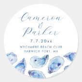 Sticker Rond Oyster Blue Aquarelle Mariage Faveur (Devant)