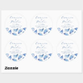 Sticker Rond Oyster Blue Aquarelle Mariage Faveur (Feuille)
