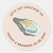 Sticker Rond Oyster Let's Get Shucked Up Coastal Wedding (Devant)
