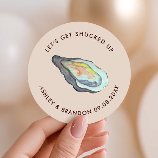 Sticker Rond Oyster Let's Get Shucked Up Coastal Wedding