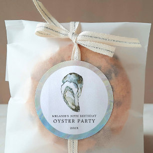 Sticker Rond Oyster Pearl Party   Deux huîtres