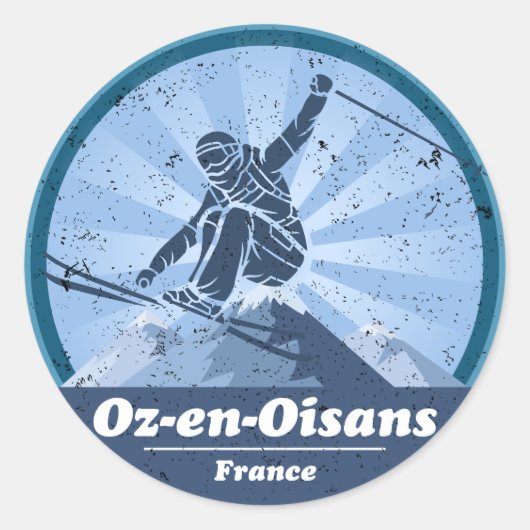 Sticker Rond Oz-En-Oisans Station de ski - Skieur (Devant)
