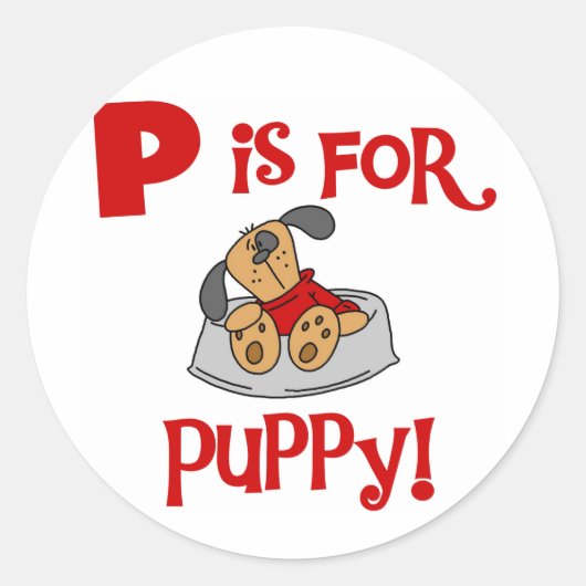 Sticker Rond P est pour Puppy Tshirts and Gifts (Devant)