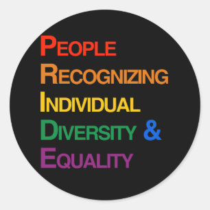 STICKER ROND P-R-I-D-E : PERSONNES RECONNAISSANT LA DIVERSITÉ I