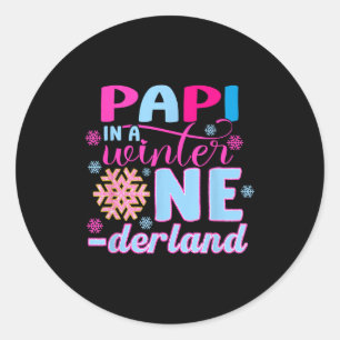 Sticker Rond Pa Dans Un Onederland D'hiver Fille D'anniversaire