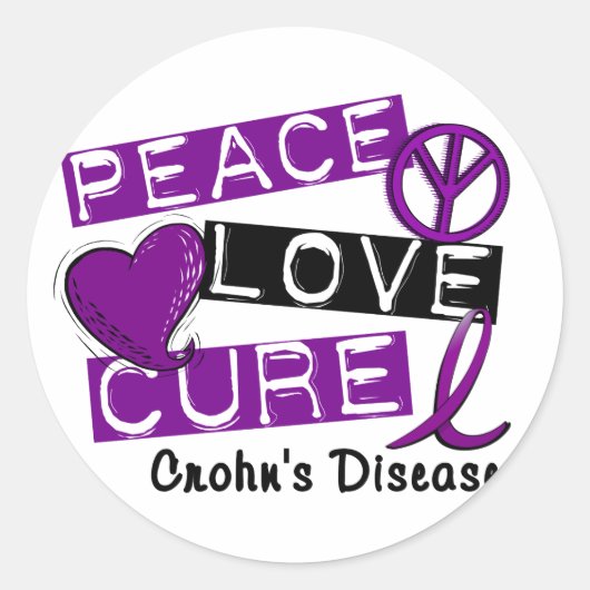 STICKER ROND PAACE LOVE CURE CROHNS MALADIE (Devant)