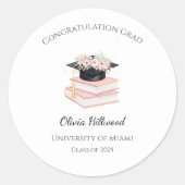 Sticker Rond Pac de Graduation Florale Rose Uni Nom (Devant)