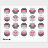 Sticker Rond Pac de graduation Monogramme rose + Chevron noir (Feuille)