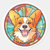 Sticker Rond Pack d'autocollants pour chien de Corgi (Devant)