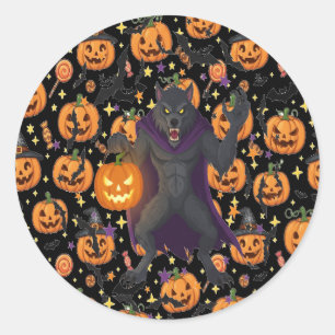 Sticker Rond Pack Wolf hanté Halloween nuit