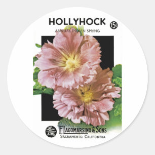 Sticker Rond Packet Vintage de semences Hollyhock
