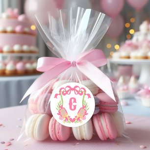 Sticker Rond Pagaie rose et vert Pickleball Monogram Crest