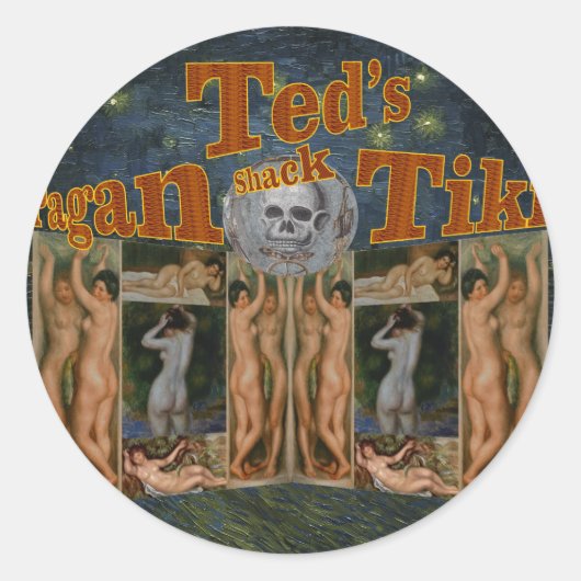 Sticker Rond Pagan Tiki Shack de Ted (Devant)