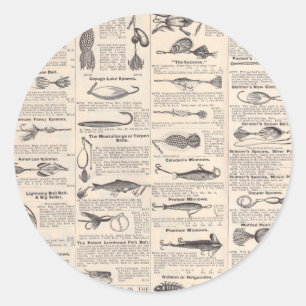 Sticker Rond Page de catalogue de leurres de pêche antiques en
