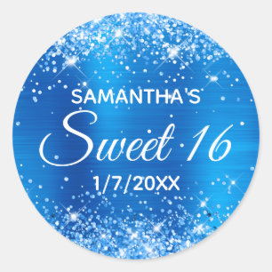 Sticker Rond Pailleté Bleu Clair Feuille D'aluminium Sweet 16