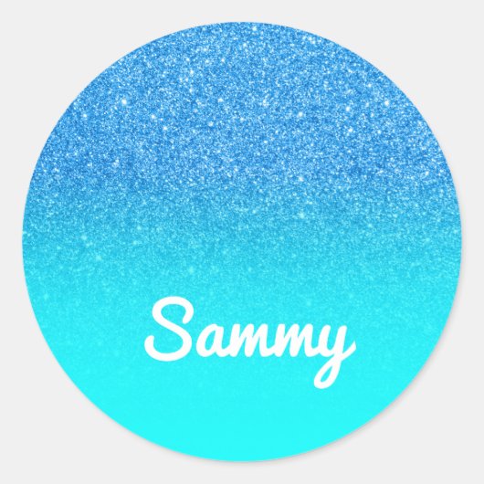 Sticker Rond Pailleté Bleu et Ombré Aqua Personnalisés (Devant)