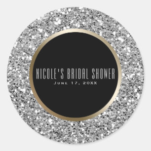 Sticker Rond Pailleté d'Argent et Or Noir Cadeau de Mariage Élé