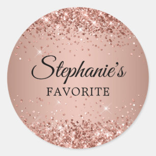 Sticker Rond Pailleté Dégradé Rose Doré Nom Mariage Favori