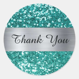 Sticker Rond Pailleté Glitter Turquoise Argenté Feuille Brillan