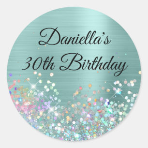 Sticker Rond Pailleté holographique turquoise pâle girly Annive