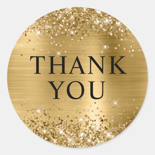 Sticker Rond Pailleté Or Feuille de Merci (Devant)