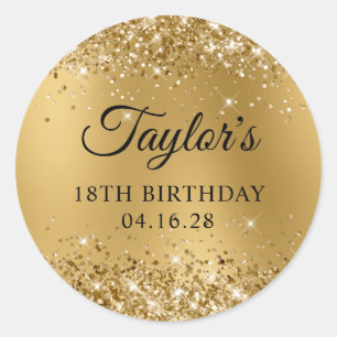 Sticker Rond Pailleté Or Glam Ombre 18e Anniversaire