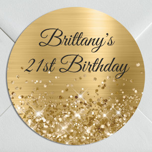 Sticker Rond Pailleté Or Moderne 21e Anniversaire
