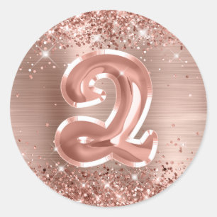 Sticker Rond Pailleté Or Rose Feuille Numéro 2 Anniversaire
