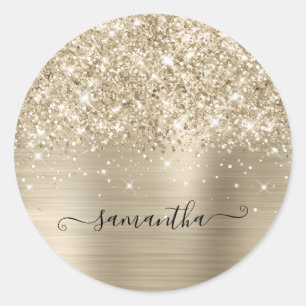 Sticker Rond Pailleté Pale Gold Girly Calligraphie de Signature