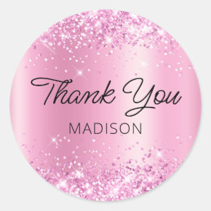 Sticker Rond Pailleté Rose Brillant Merci