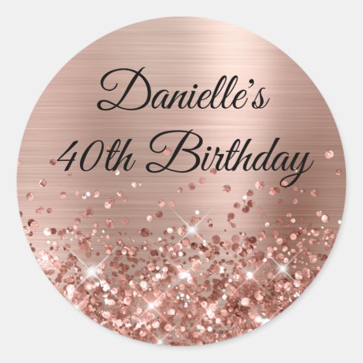 Sticker Rond Pailleté Rose Gold Foil 40e Anniversaire (Devant)