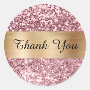 Sticker Rond Pailleté Rose Strass Or Brillant Bande Feuille