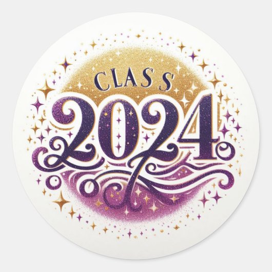 Sticker Rond Pailleté Violet et Or Promotion 2024 (Devant)