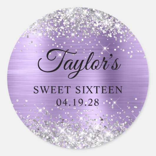 Sticker Rond Paillettes Argent Clair Violet Foil Sweet Seize (Devant)