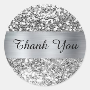 Sticker Rond Paillettes Argentées Brillantes Strass