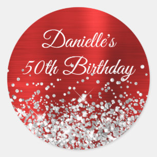 Sticker Rond Paillettes argentées et papier d'aluminium rouge 5