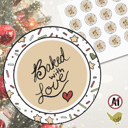Sticker Rond Paillettes de biscuits de Noël cuits avec amour