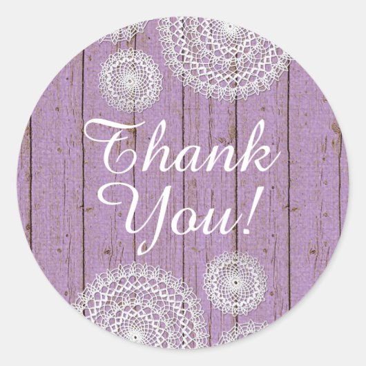 Sticker Rond Paillettes de Crochet rustiques sur Merci de bois (Devant)