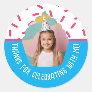 Sticker Rond Paillettes de cupcake de remerciement d'anniversai